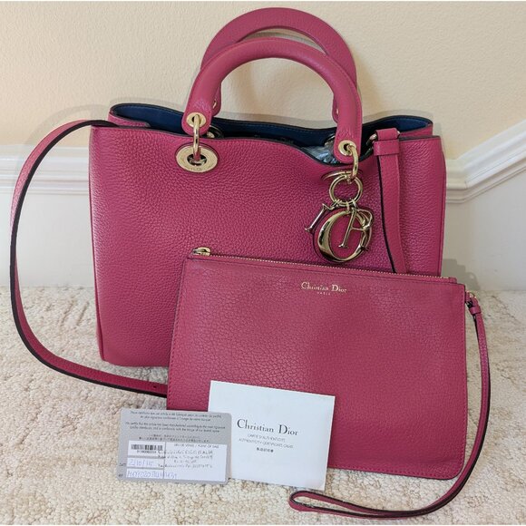 Dior Medium Diorissimo Tote Pink Calf Leather Satchel Bag With Zip Pouch